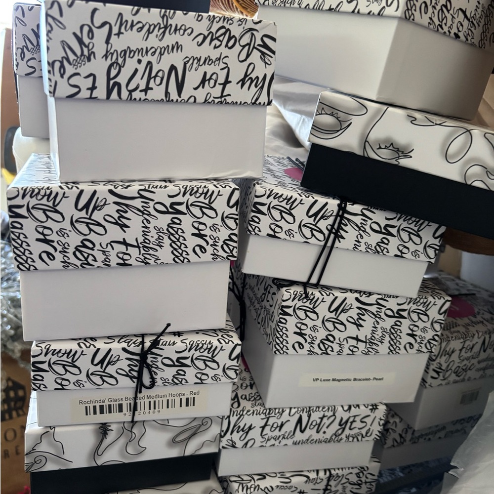 Sassy Jones 15 bracelet boxes and 10 necklace boxes available.  Can ship today.